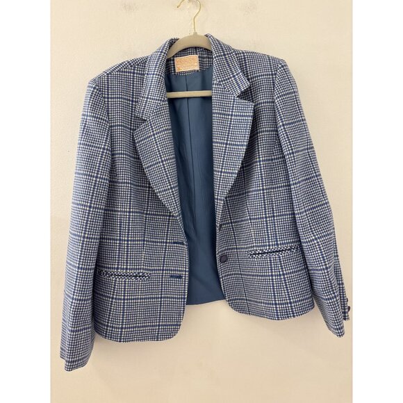 Pendelton Womens Wool Blue Gingham Button Front Vintage Blazer size 10 Academia - Picture 1 of 4